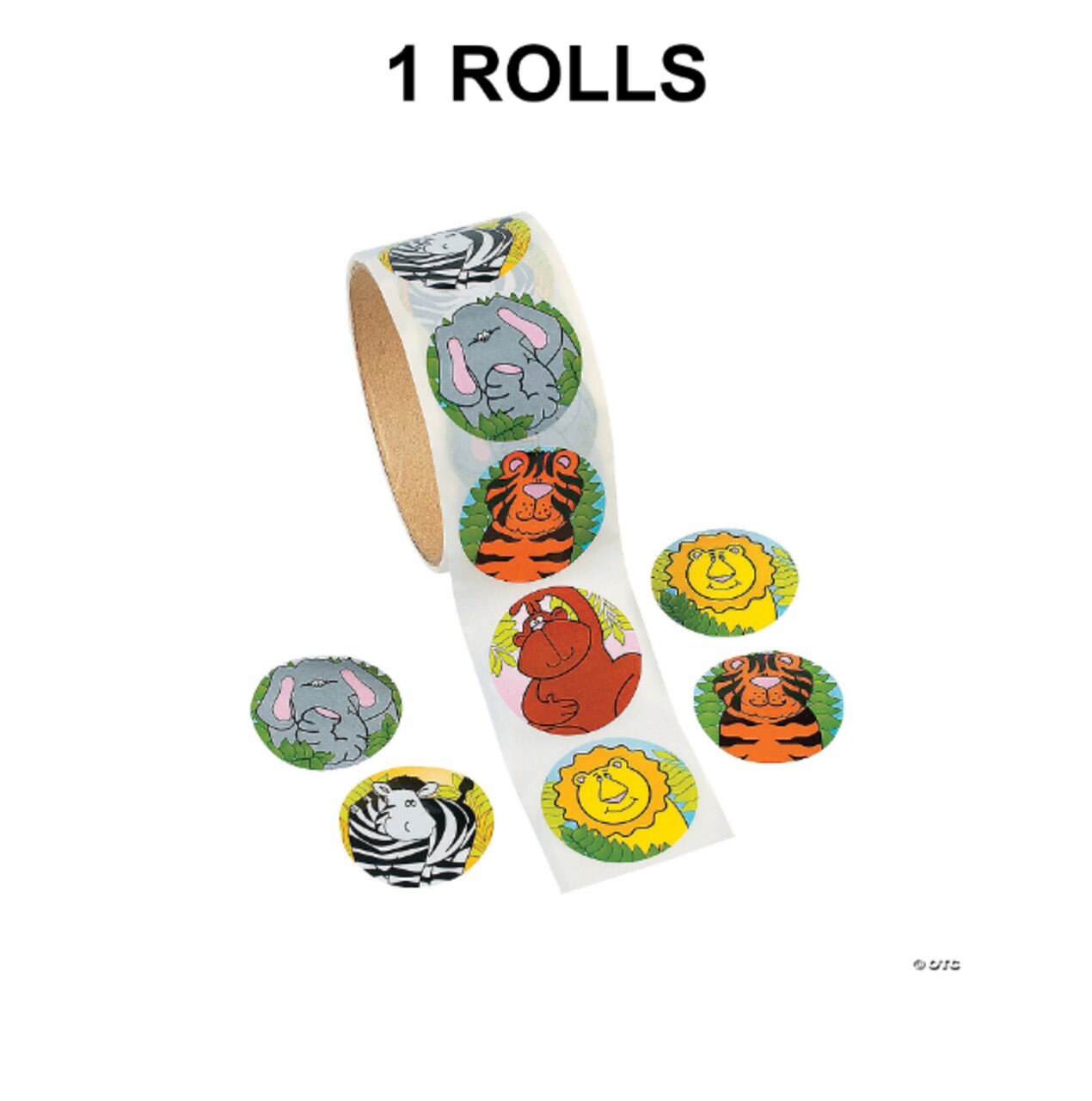 1 1/2" Happy Zoo Animal Multicolor Paper Sticker Roll 100 Pieces